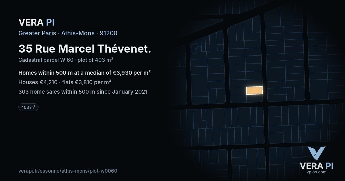 35 Rue Marcel Thévenet, Athis-Mons at night – the plot lit, the parcels around coloured by the prices near them