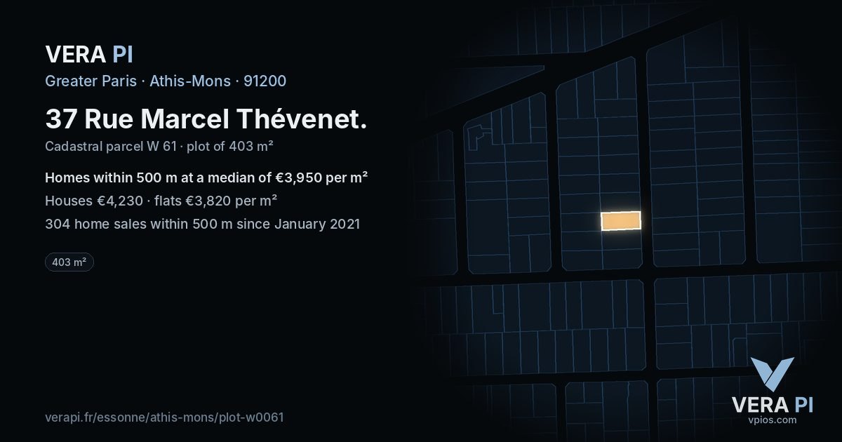 37 Rue Marcel Thévenet, Athis-Mons at night – the plot lit, the parcels around coloured by the prices near them
