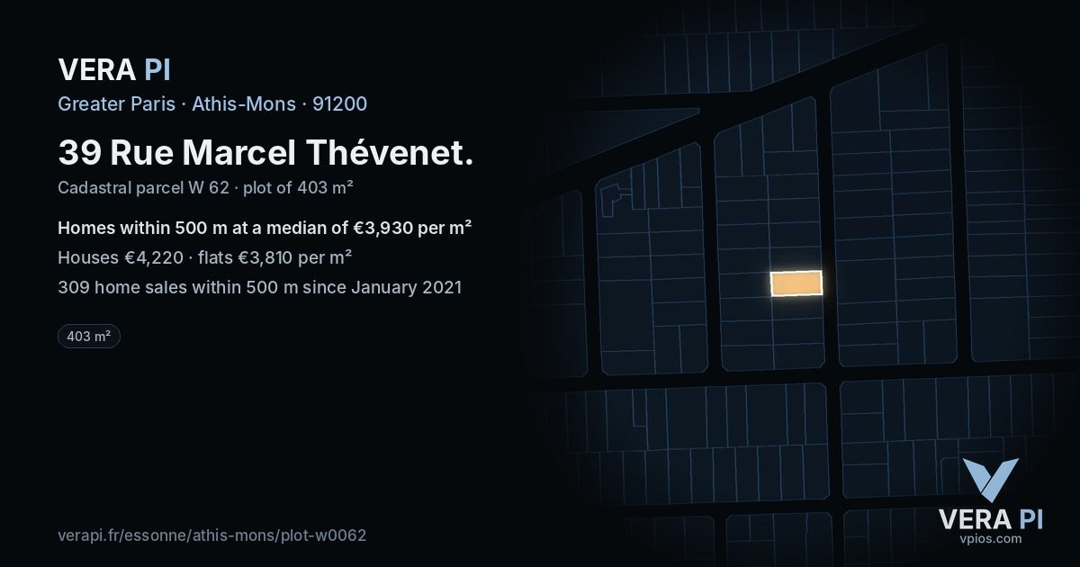 39 Rue Marcel Thévenet, Athis-Mons at night – the plot lit, the parcels around coloured by the prices near them