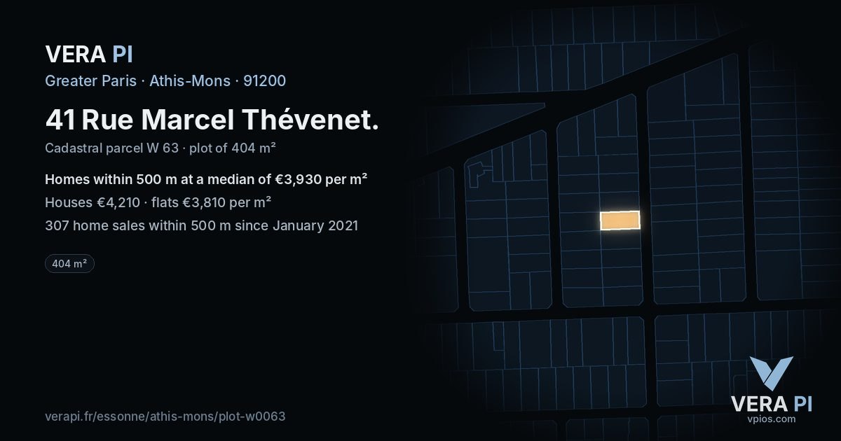 41 Rue Marcel Thévenet, Athis-Mons at night – the plot lit, the parcels around coloured by the prices near them