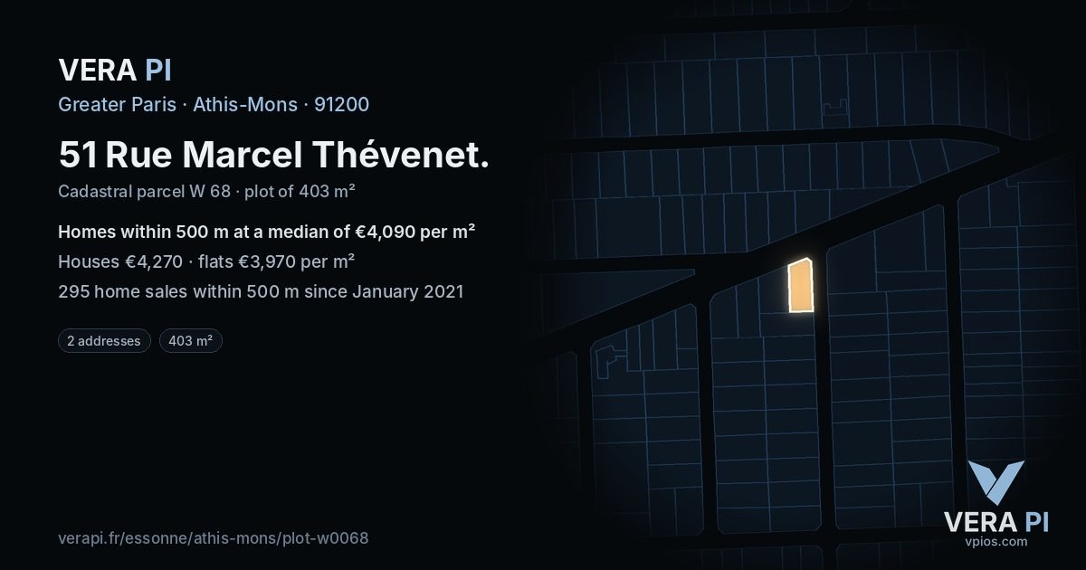 51 Rue Marcel Thévenet, Athis-Mons at night – the plot lit, the parcels around coloured by the prices near them
