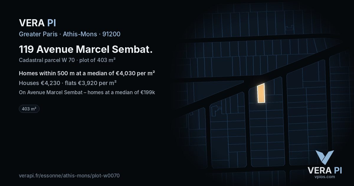 119 Avenue Marcel Sembat, Athis-Mons at night – the plot lit, the parcels around coloured by the prices near them