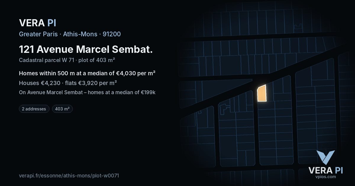 121 Avenue Marcel Sembat, Athis-Mons at night – the plot lit, the parcels around coloured by the prices near them