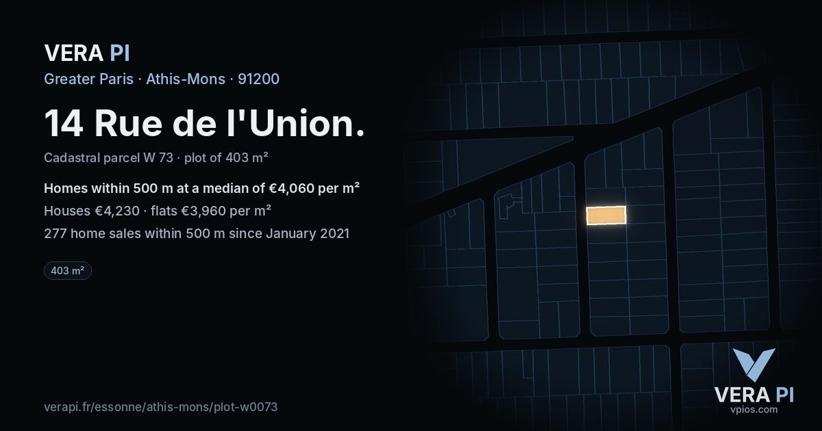 14 Rue de l'Union, Athis-Mons at night – the plot lit, the parcels around coloured by the prices near them
