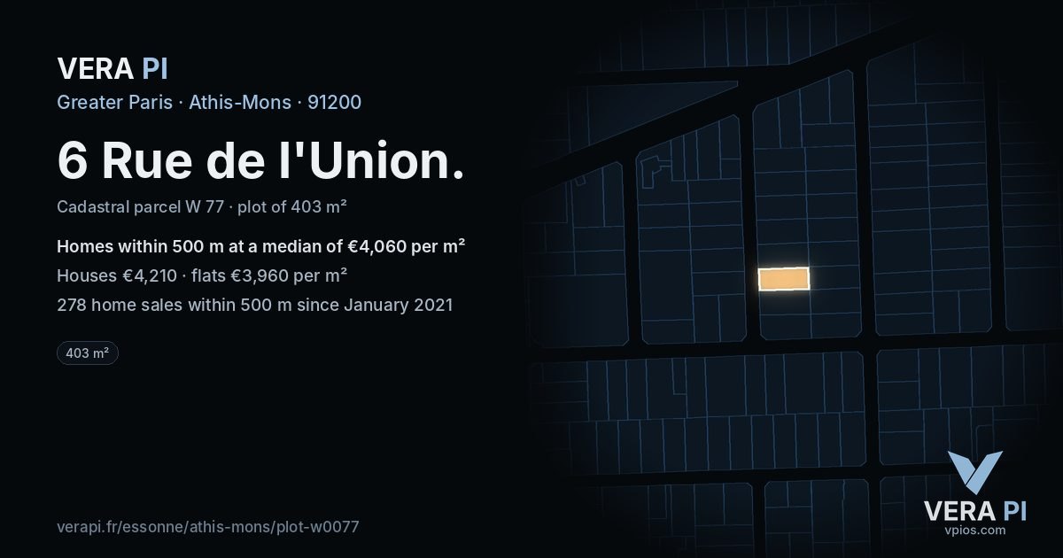 6 Rue de l'Union, Athis-Mons at night – the plot lit, the parcels around coloured by the prices near them