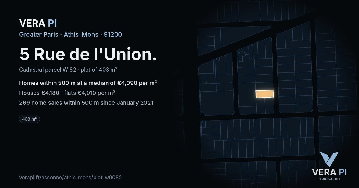 5 Rue de l'Union, Athis-Mons at night – the plot lit, the parcels around coloured by the prices near them