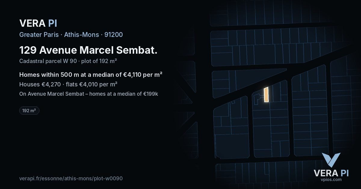 129 Avenue Marcel Sembat, Athis-Mons at night – the plot lit, the parcels around coloured by the prices near them