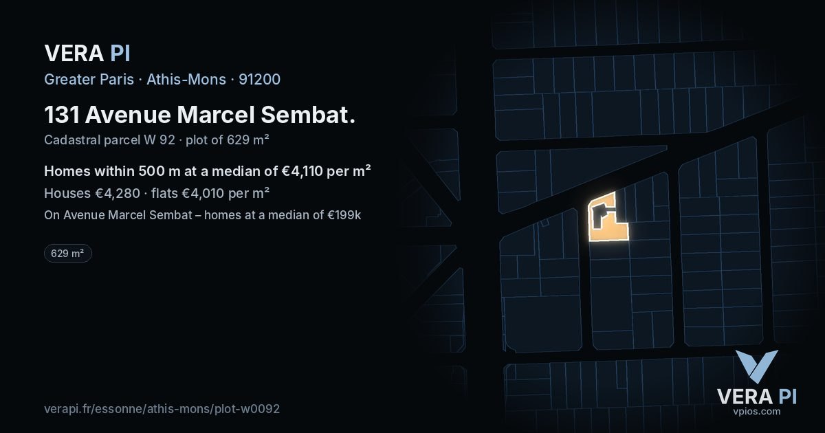 131 Avenue Marcel Sembat, Athis-Mons at night – the plot lit, the parcels around coloured by the prices near them