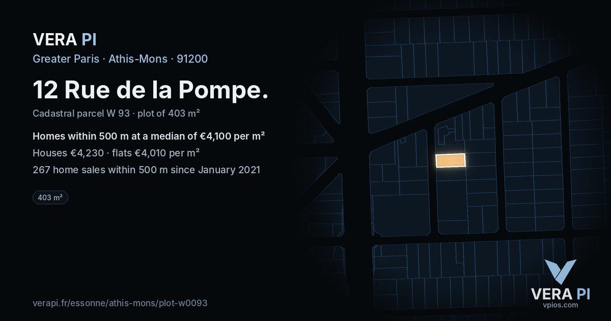 12 Rue de la Pompe, Athis-Mons at night – the plot lit, the parcels around coloured by the prices near them