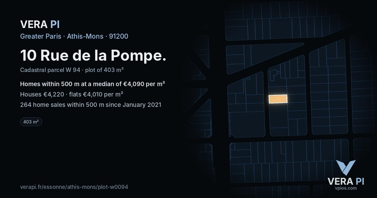 10 Rue de la Pompe, Athis-Mons at night – the plot lit, the parcels around coloured by the prices near them