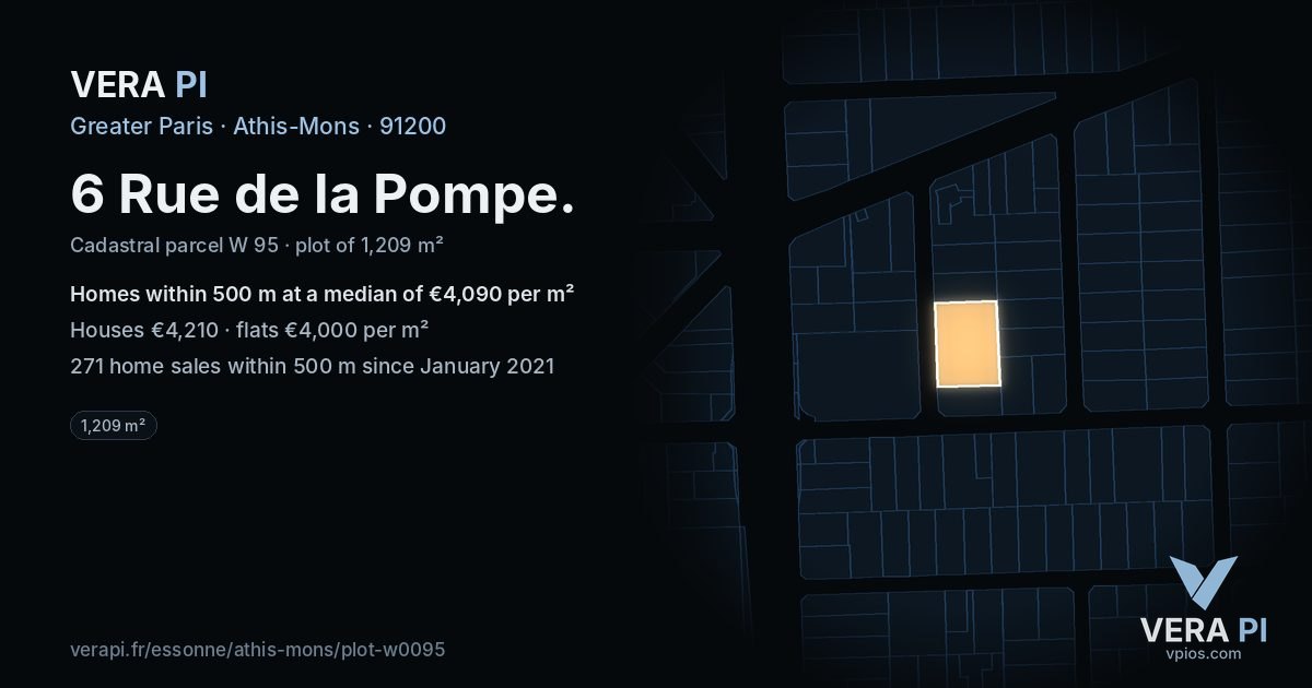 6 Rue de la Pompe, Athis-Mons at night – the plot lit, the parcels around coloured by the prices near them