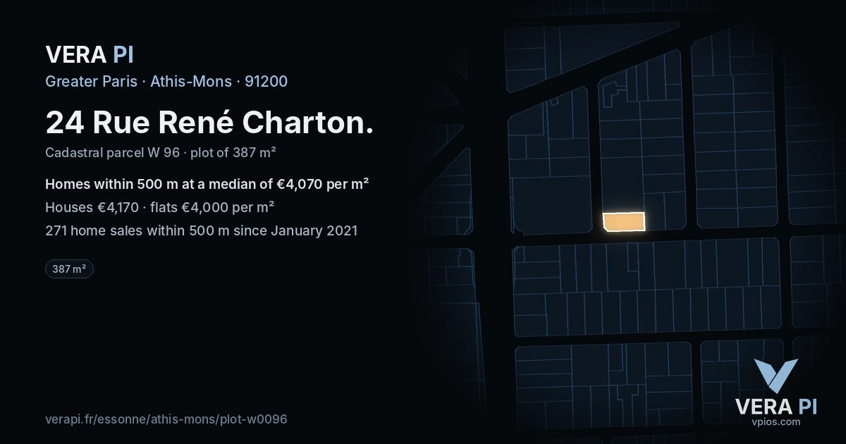24 Rue René Charton, Athis-Mons at night – the plot lit, the parcels around coloured by the prices near them