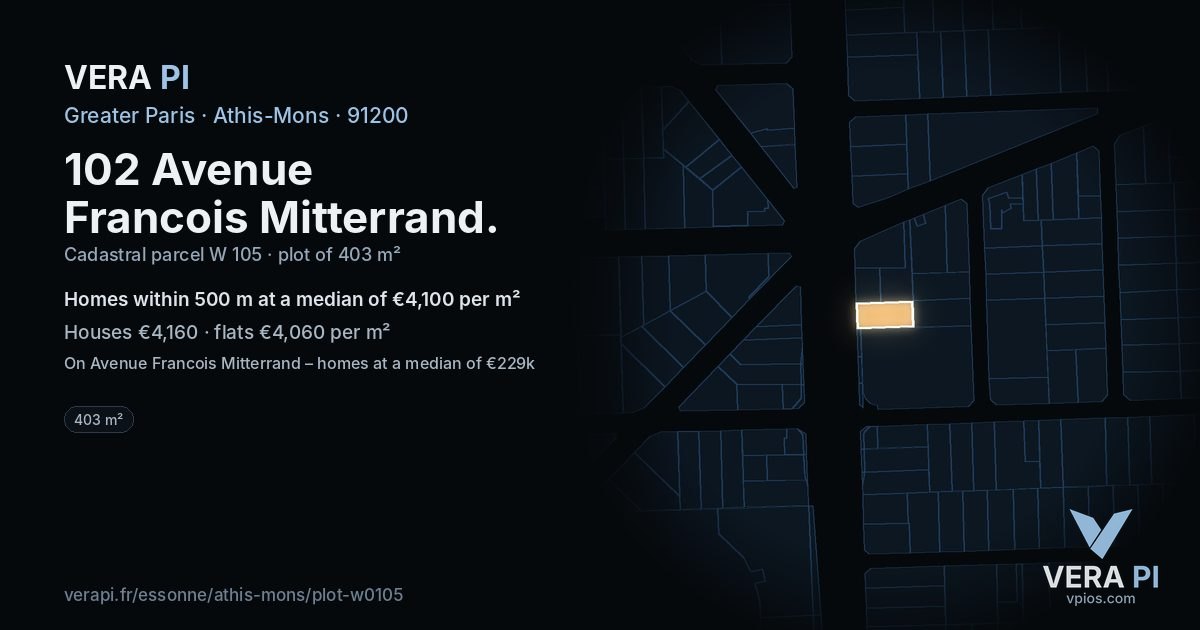102 Avenue Francois Mitterrand, Athis-Mons at night – the plot lit, the parcels around coloured by the prices near them