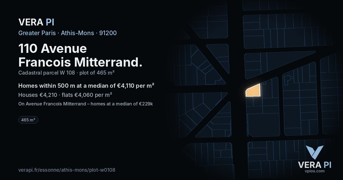 110 Avenue Francois Mitterrand, Athis-Mons at night – the plot lit, the parcels around coloured by the prices near them