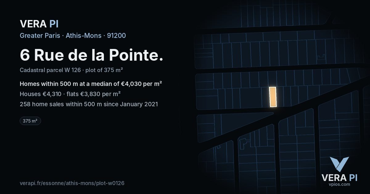 6 Rue de la Pointe, Athis-Mons at night – the plot lit, the parcels around coloured by the prices near them