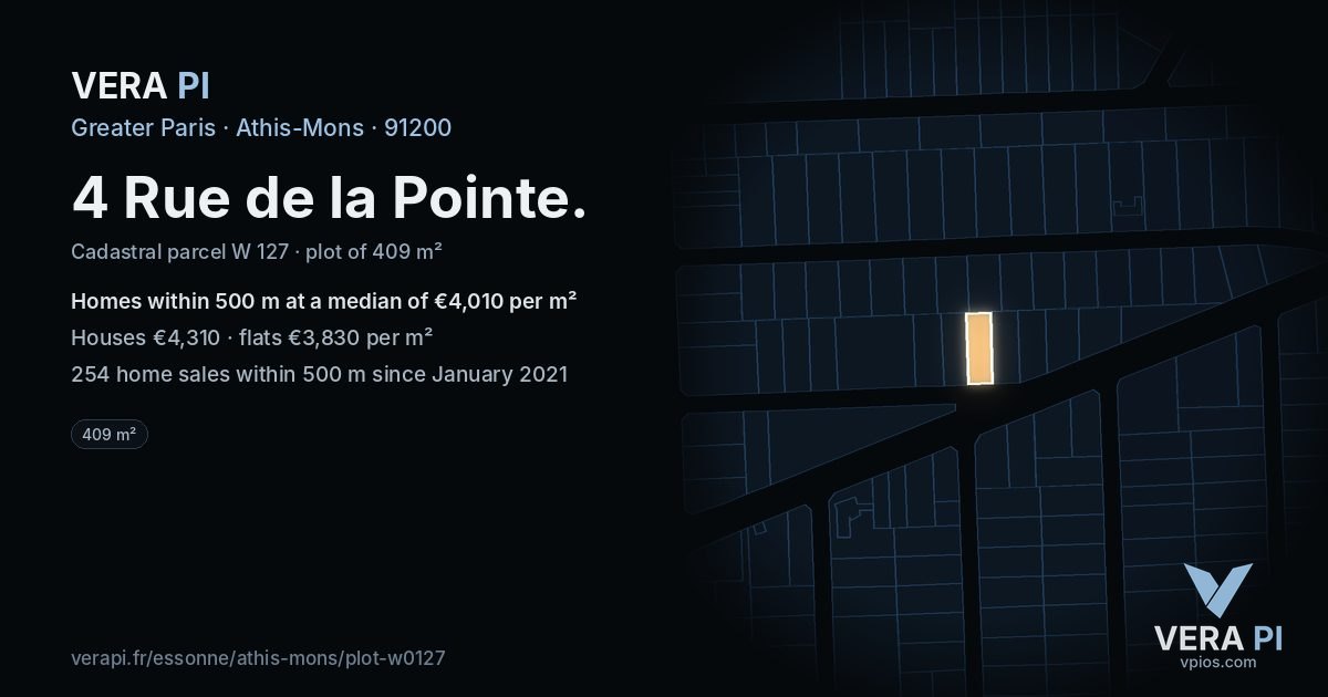 4 Rue de la Pointe, Athis-Mons at night – the plot lit, the parcels around coloured by the prices near them