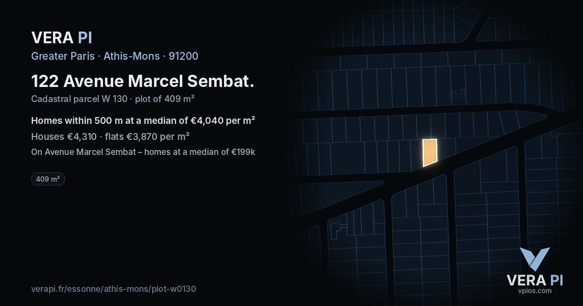 122 Avenue Marcel Sembat, Athis-Mons at night – the plot lit, the parcels around coloured by the prices near them