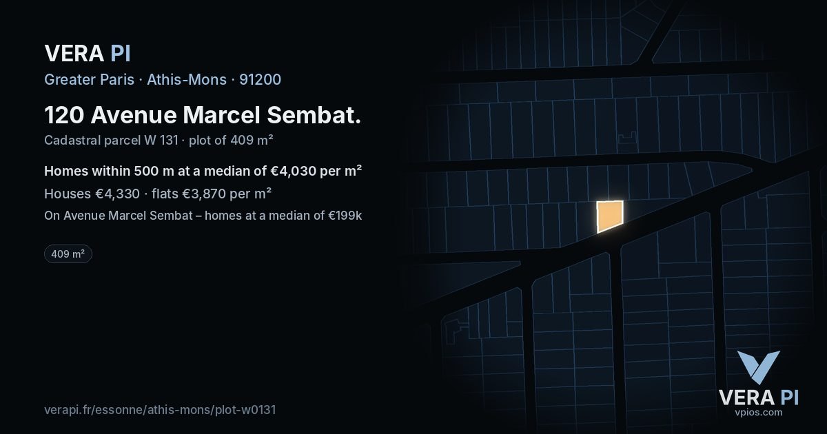 120 Avenue Marcel Sembat, Athis-Mons at night – the plot lit, the parcels around coloured by the prices near them