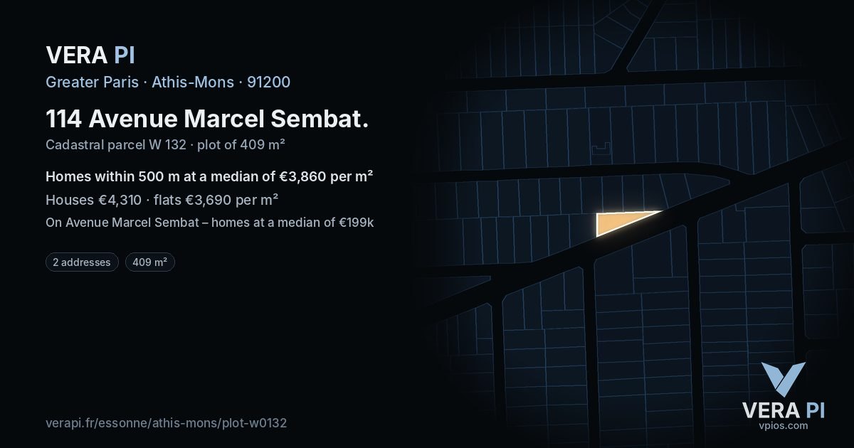 114 Avenue Marcel Sembat, Athis-Mons at night – the plot lit, the parcels around coloured by the prices near them