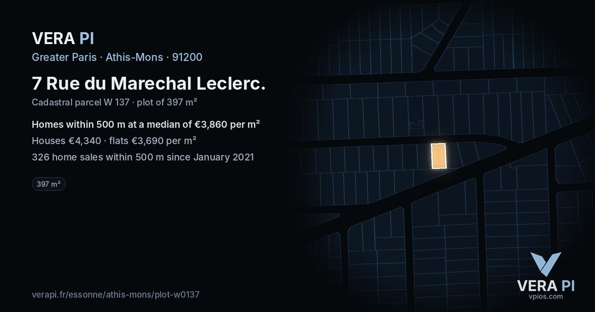 7 Rue du Marechal Leclerc, Athis-Mons at night – the plot lit, the parcels around coloured by the prices near them