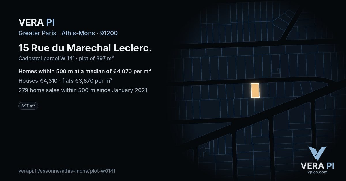 15 Rue du Marechal Leclerc, Athis-Mons at night – the plot lit, the parcels around coloured by the prices near them
