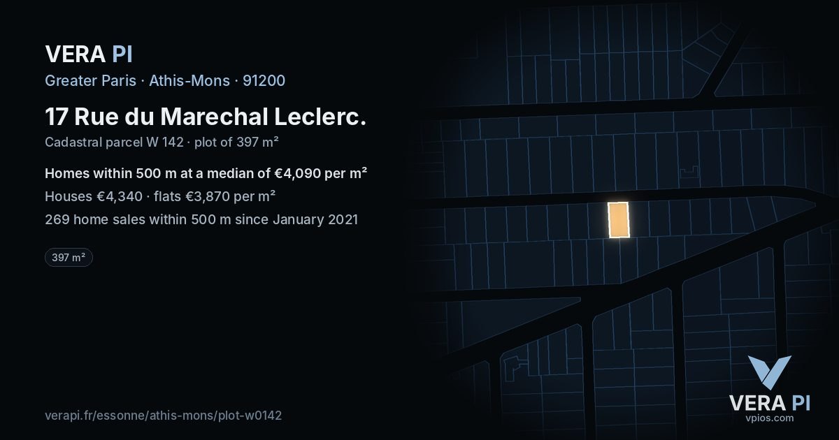 17 Rue du Marechal Leclerc, Athis-Mons at night – the plot lit, the parcels around coloured by the prices near them