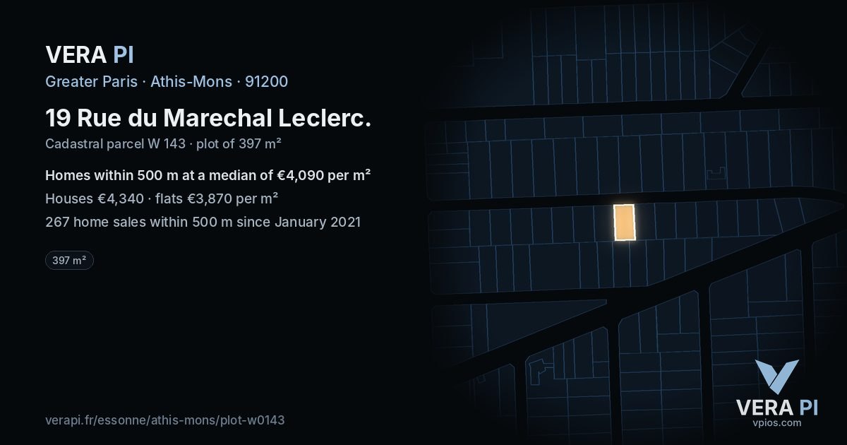 19 Rue du Marechal Leclerc, Athis-Mons at night – the plot lit, the parcels around coloured by the prices near them