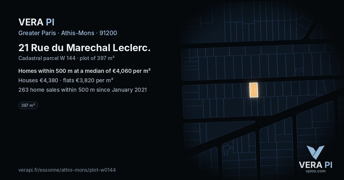 21 Rue du Marechal Leclerc, Athis-Mons at night – the plot lit, the parcels around coloured by the prices near them