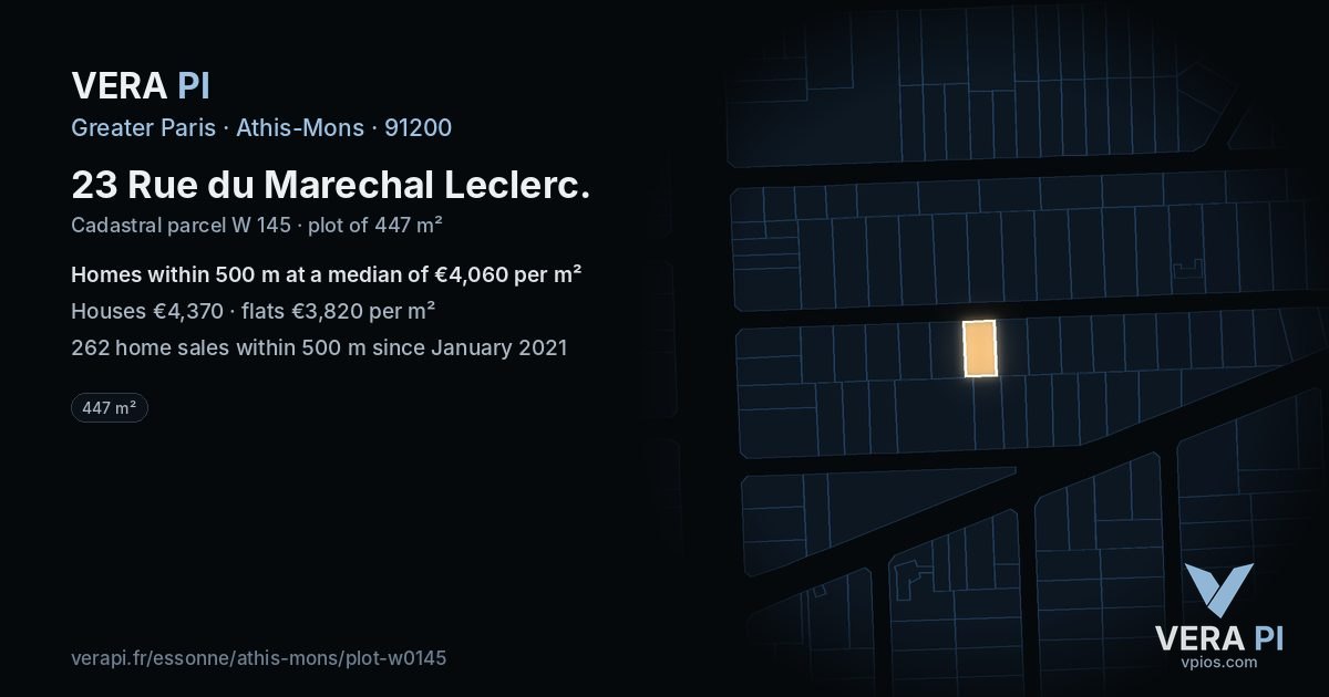 23 Rue du Marechal Leclerc, Athis-Mons at night – the plot lit, the parcels around coloured by the prices near them