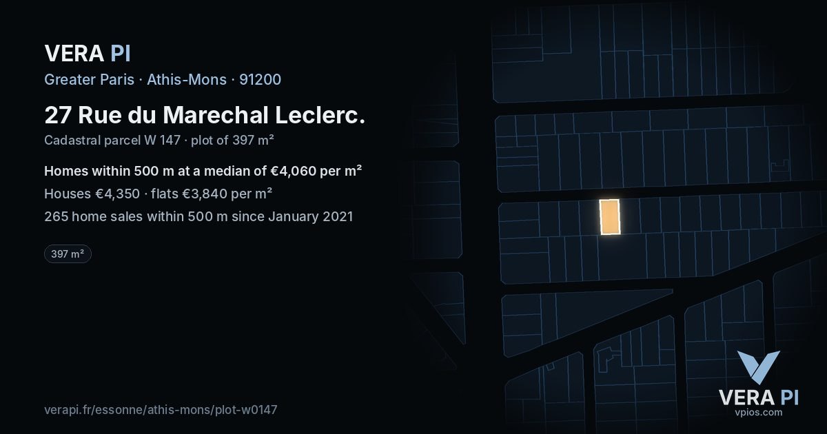 27 Rue du Marechal Leclerc, Athis-Mons at night – the plot lit, the parcels around coloured by the prices near them