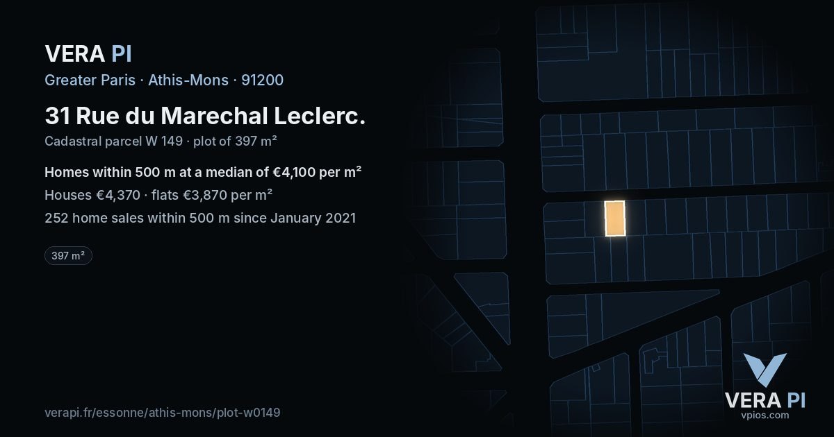 31 Rue du Marechal Leclerc, Athis-Mons at night – the plot lit, the parcels around coloured by the prices near them