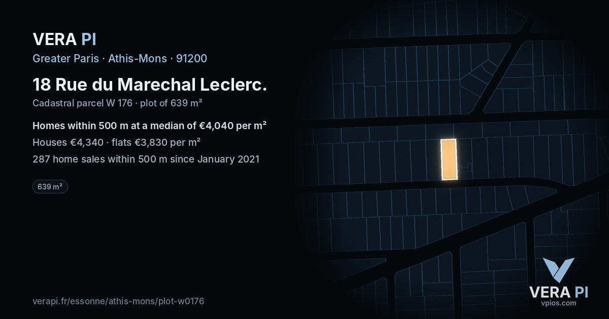 18 Rue du Marechal Leclerc, Athis-Mons at night – the plot lit, the parcels around coloured by the prices near them