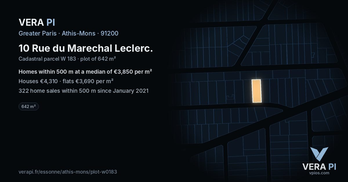 10 Rue du Marechal Leclerc, Athis-Mons at night – the plot lit, the parcels around coloured by the prices near them