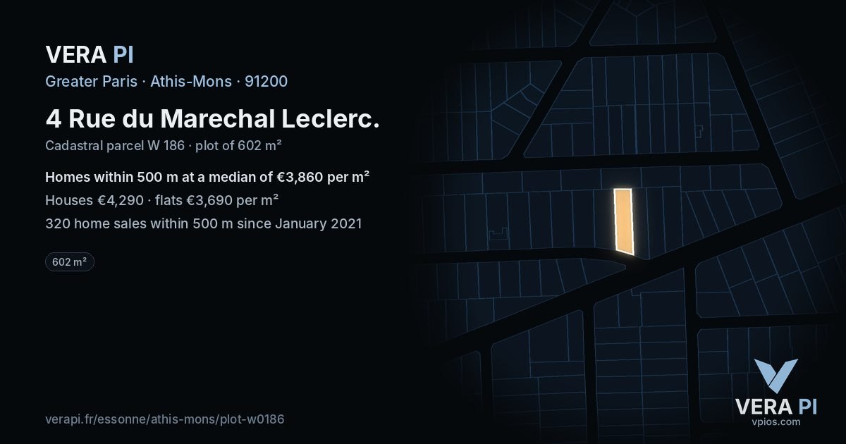 4 Rue du Marechal Leclerc, Athis-Mons at night – the plot lit, the parcels around coloured by the prices near them