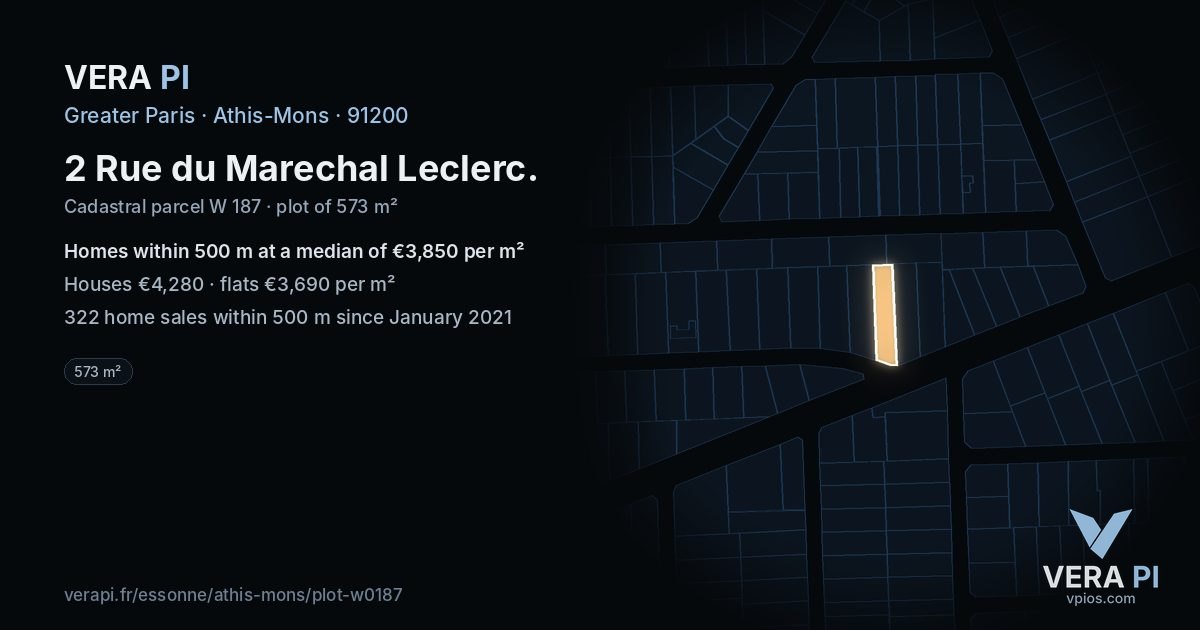 2 Rue du Marechal Leclerc, Athis-Mons at night – the plot lit, the parcels around coloured by the prices near them