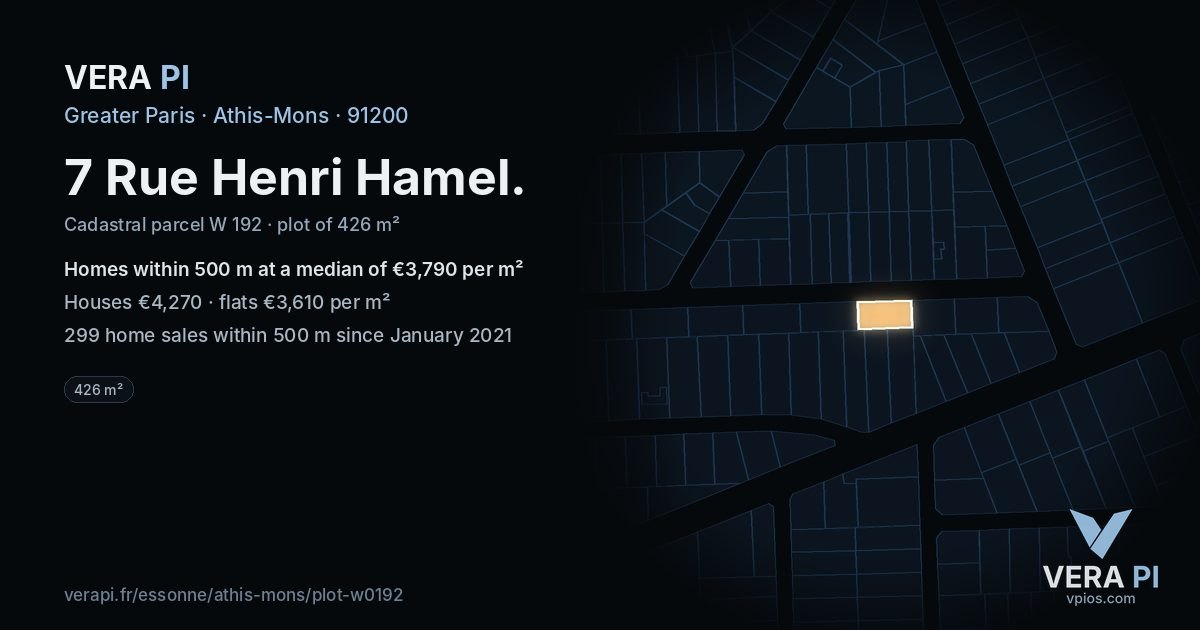 7 Rue Henri Hamel, Athis-Mons at night – the plot lit, the parcels around coloured by the prices near them