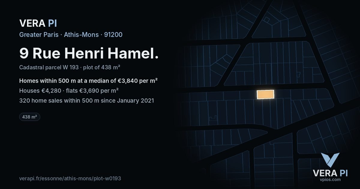 9 Rue Henri Hamel, Athis-Mons at night – the plot lit, the parcels around coloured by the prices near them