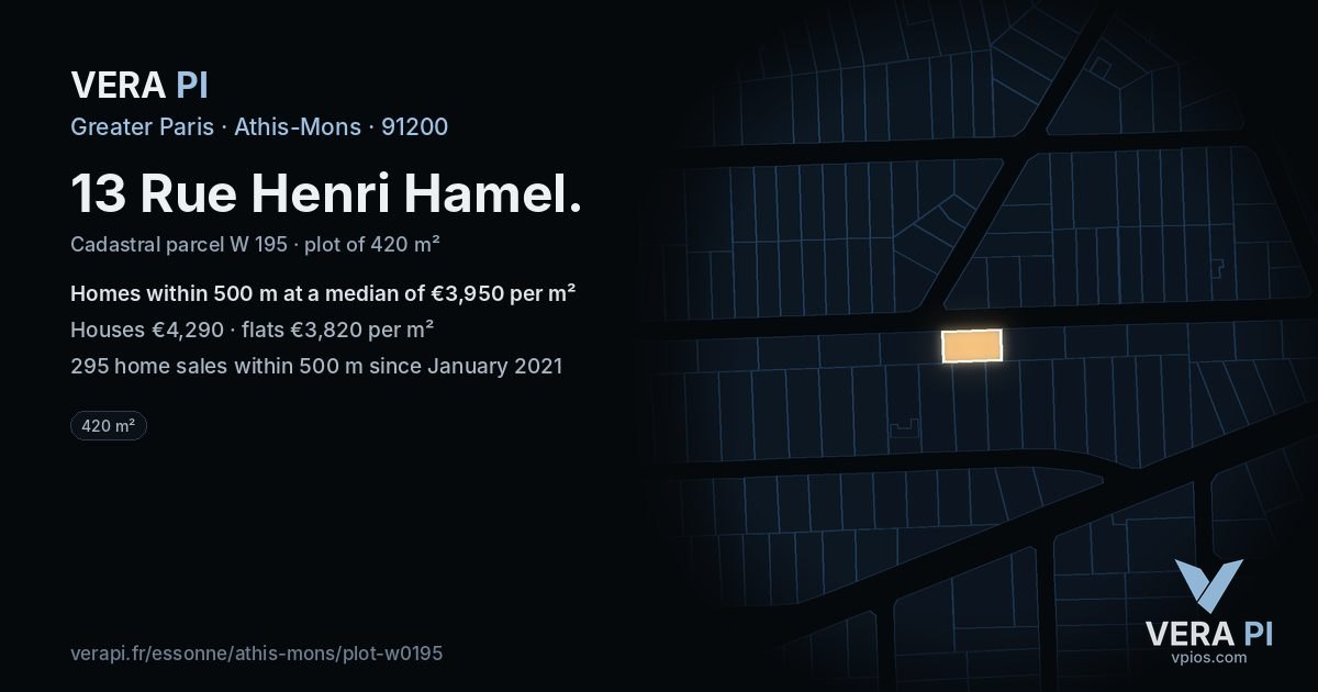 13 Rue Henri Hamel, Athis-Mons at night – the plot lit, the parcels around coloured by the prices near them