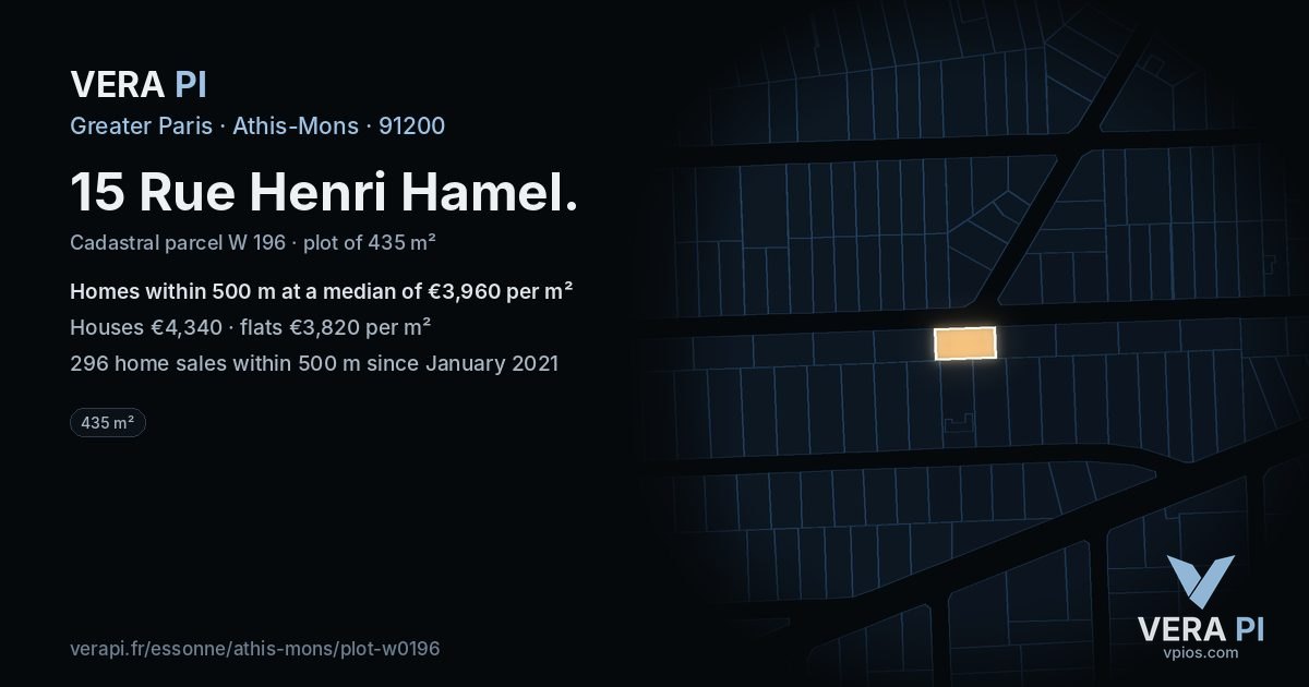 15 Rue Henri Hamel, Athis-Mons at night – the plot lit, the parcels around coloured by the prices near them
