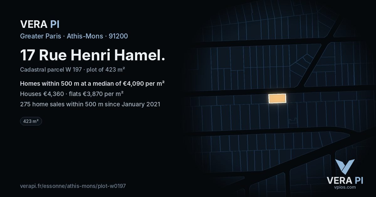 17 Rue Henri Hamel, Athis-Mons at night – the plot lit, the parcels around coloured by the prices near them