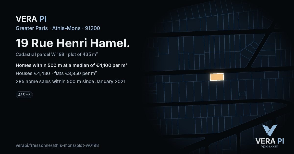 19 Rue Henri Hamel, Athis-Mons at night – the plot lit, the parcels around coloured by the prices near them