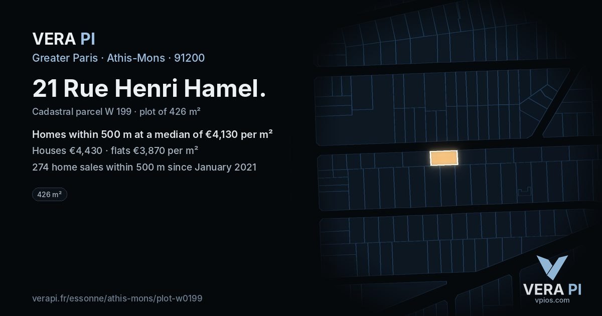 21 Rue Henri Hamel, Athis-Mons at night – the plot lit, the parcels around coloured by the prices near them