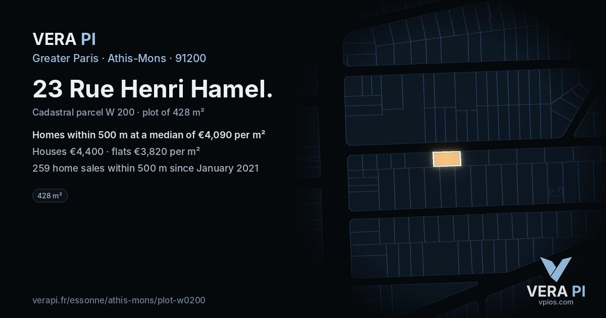 23 Rue Henri Hamel, Athis-Mons at night – the plot lit, the parcels around coloured by the prices near them