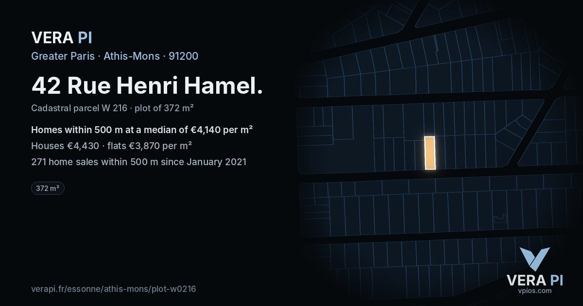 42 Rue Henri Hamel, Athis-Mons at night – the plot lit, the parcels around coloured by the prices near them