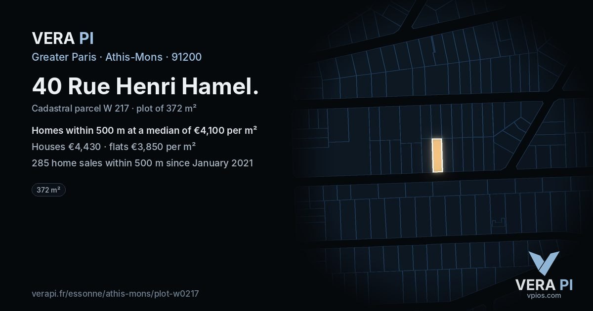 40 Rue Henri Hamel, Athis-Mons at night – the plot lit, the parcels around coloured by the prices near them