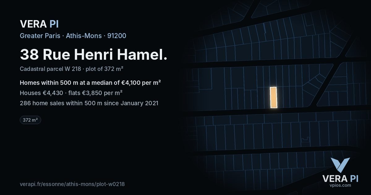 38 Rue Henri Hamel, Athis-Mons at night – the plot lit, the parcels around coloured by the prices near them