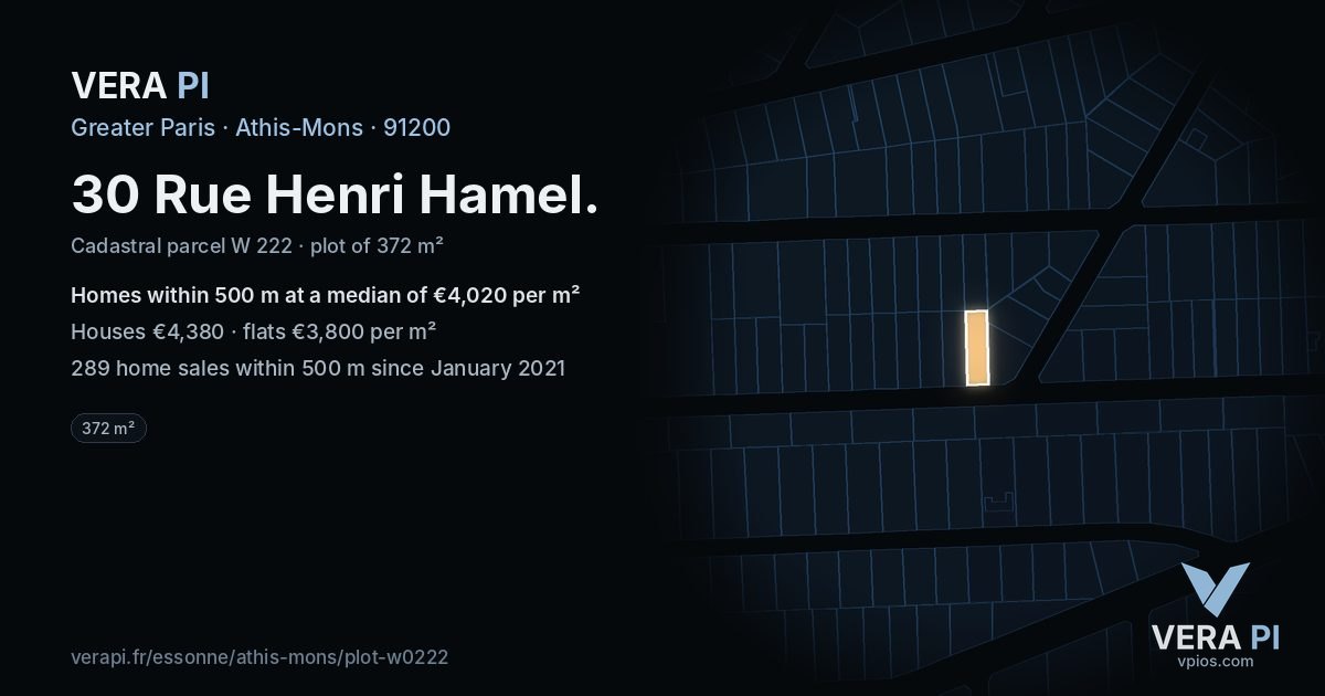 30 Rue Henri Hamel, Athis-Mons at night – the plot lit, the parcels around coloured by the prices near them