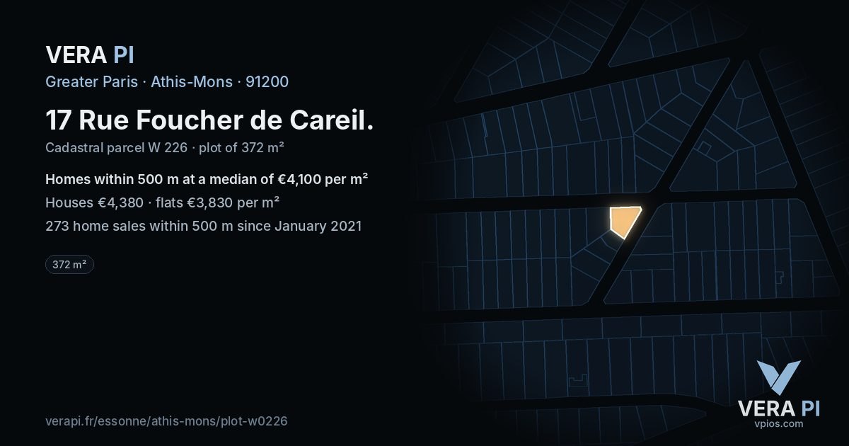 17 Rue Foucher de Careil, Athis-Mons at night – the plot lit, the parcels around coloured by the prices near them