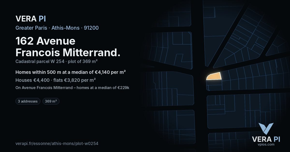 162 Avenue Francois Mitterrand, Athis-Mons at night – the plot lit, the parcels around coloured by the prices near them