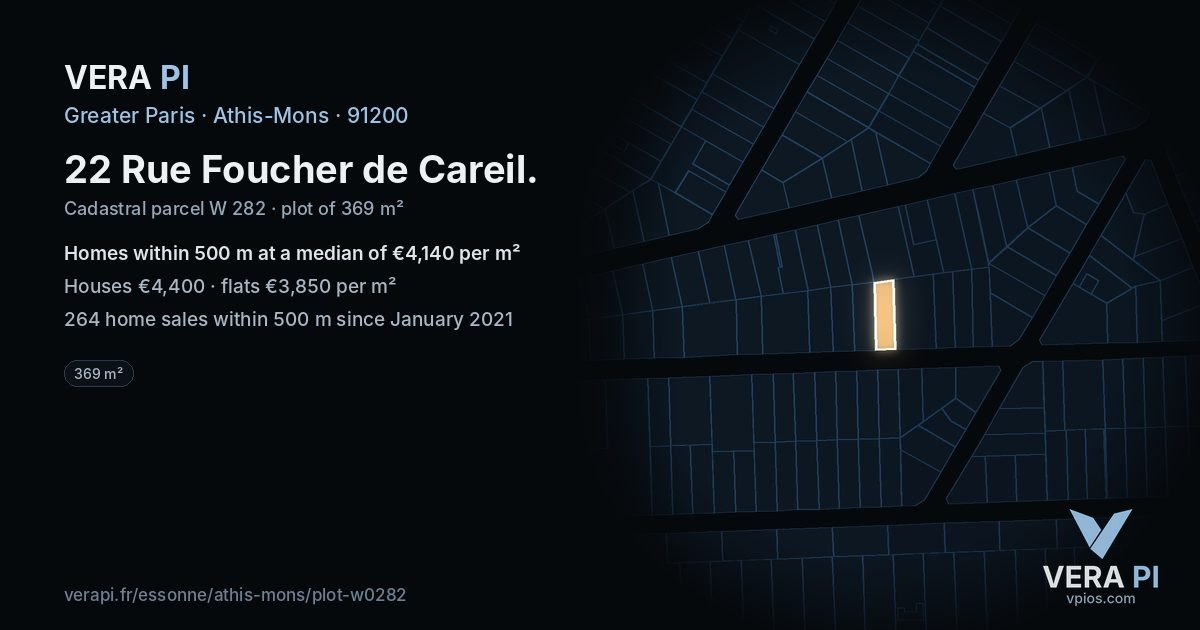 22 Rue Foucher de Careil, Athis-Mons at night – the plot lit, the parcels around coloured by the prices near them